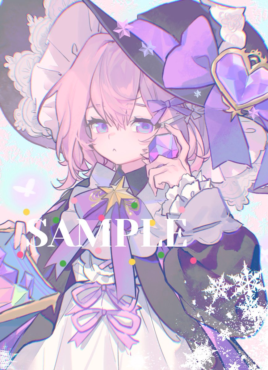 1girl hat witch hat purple bow solo bow pink hair  illustration images