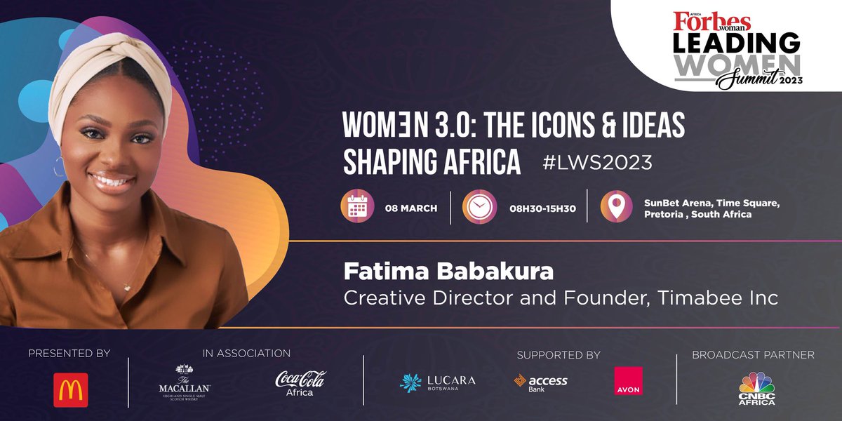 #SpeakerAnnoucement
Join the 2022 #FORBESAFRICA30Under30 cover star, <a href="/FatimaBabakura/">Fatima Babakura</a>, at #LWS2023 as she talks about her journey to becoming the founder, CEO, and designer of @Timabeeofficial.
Learn more here: leadingwomensummit.co.za