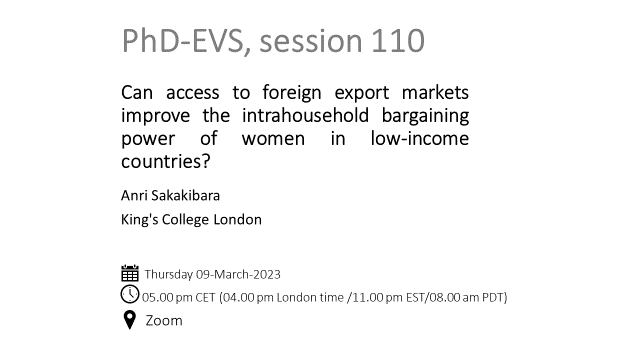 PhdEvs's tweet photo. Join us this Thursday for @anrisakaki 's presentation on how trade affects #gender_inequality at the #household-level in #Vietnam!
Register here to receive the zoom link🗓:
https://t.co/SySqajASox
#EconTwitter #Inequality #phdlife #GenderEcon https://t.co/pTpoe2PPb5