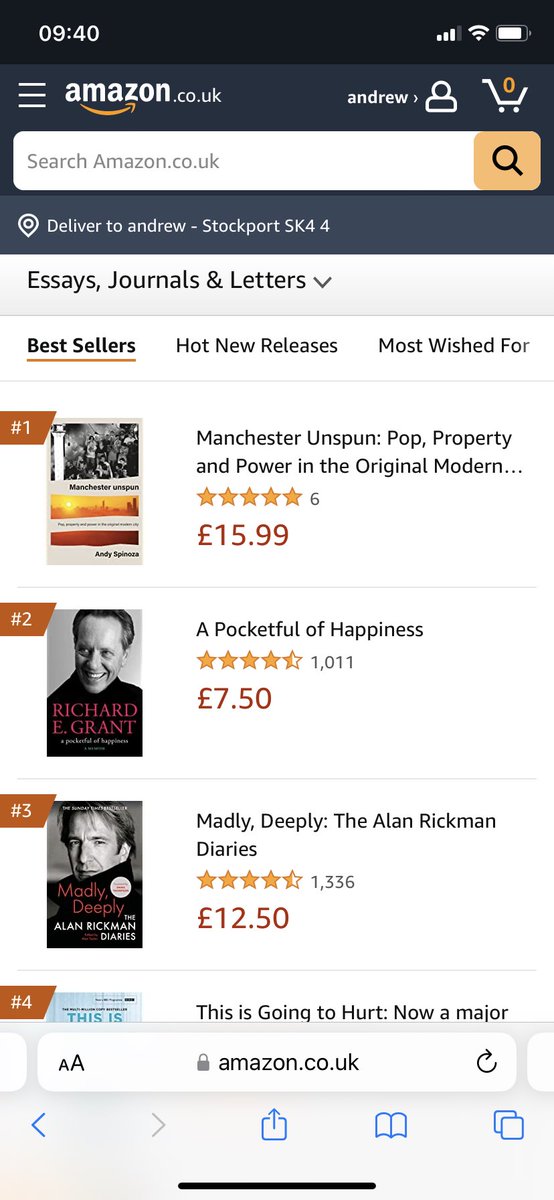 No. 1 with a bullet!  Move over Hollywood celebs. I’m not sure how Jeff Bezos does his algorithms but today’s Amazon best sellers chart of Biographies Based on Essays, Journals and Letters has rather cheered up a crap, cold Monday morning.