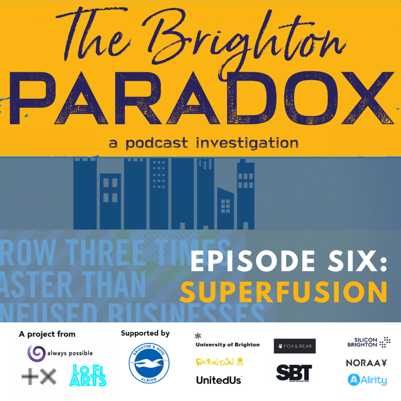always_possible's tweet photo. #TheBrightonParadox Episode 6: Superfusion.

How the city about which a major study coined a phrase, articulating the unique opportunity for economic growth when arts and tech work together - is also the city that rarely talks about it and many haven’t heard about it. https://t.co/DMnwbzdEkD