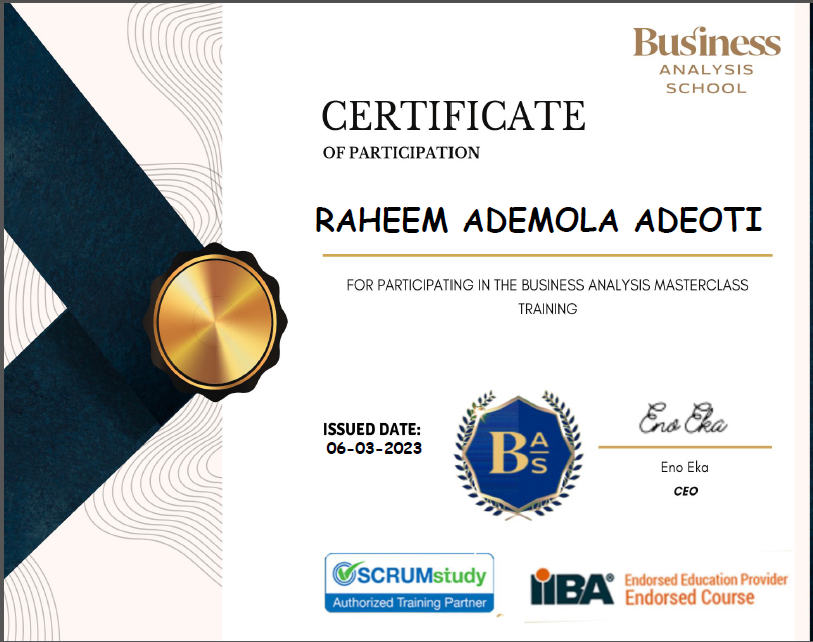 AdeotiR's tweet photo. I just completed the Business Analysis Masterclass with @MissPragmatic and it was worthwhile. Looking forward to the Business Analysis Accelerator Program https://t.co/cTEuovPrsE