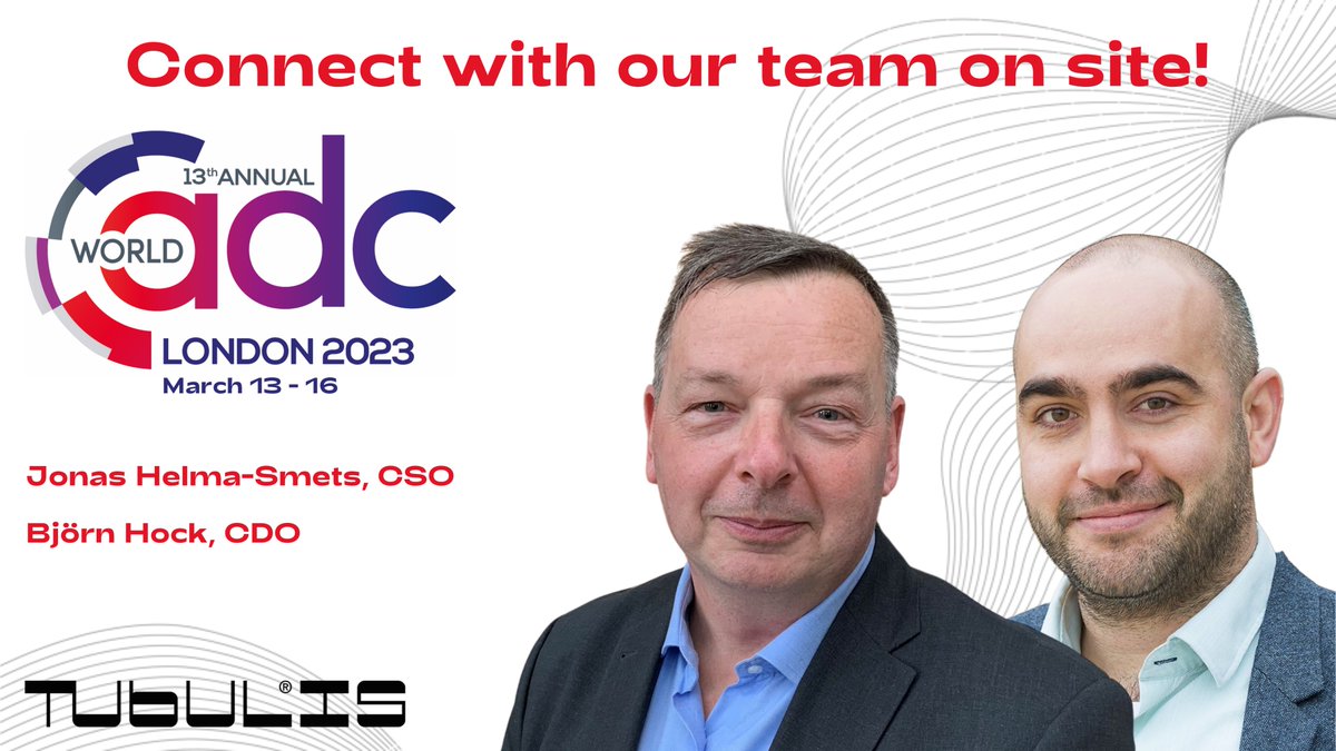 Our CSO, Jonas Helma-Smets, &amp; CDO, Björn Hock, are looking forward to the upcoming <a href="/World_ADC/">World ADC</a> in #London! Interested to discuss our pipeline of highly stable &amp; efficient #cancer #ADCs fueled by our novel #conjugation platforms? Reach out via contact@tubulis.com for a chat on-site