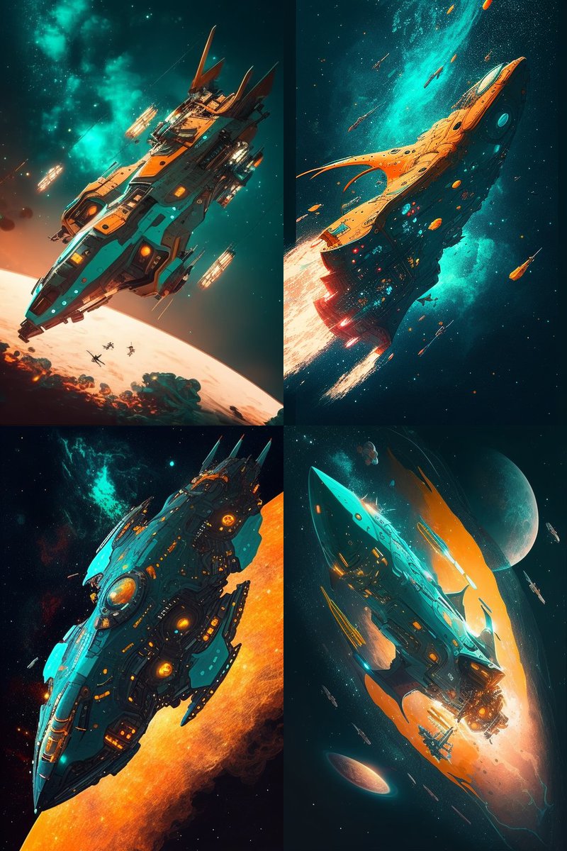 AIartCreationsX's tweet image. Which Space Ship you cruising on?
🚀🛰️🚀👽👽🛸🛸

#spaceship #ship #futuristicspaceship #midjourney #aiart #aiartwork #AIArtCommuity #rocket #telsa #spacex #elonmusk #aliens #outerspace