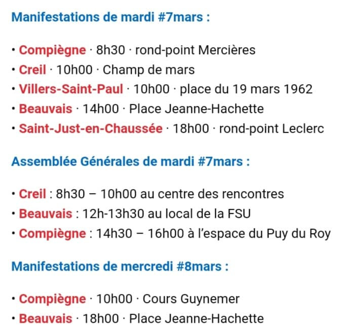 fsu_60's tweet photo. #Oise #Beauvais #Creil #Compiegne #Villerssaintpaul #saintjustenchaussee #retraites #7mars , #8mars et après : mettons le pays à l'arrêt !✊
https://t.co/bWvr5yhK1j https://t.co/ZiMVLi71Lf