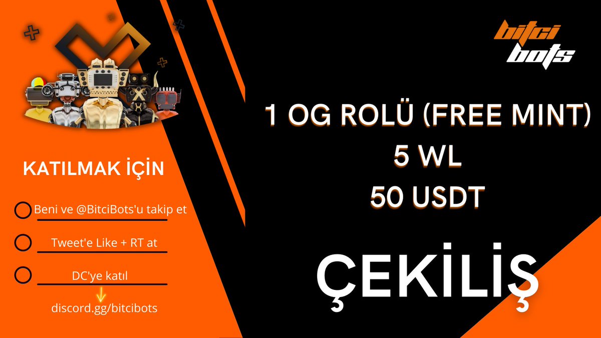 Mert İçinak (@merticinak) on Twitter photo 🤖ÇEKİLİŞ 🤖
Bitci Bots ( <a href="/BitciBots/">Bitci Bots</a> ) mint tarihi yaklaşıyor. Biz de ekip olarak sizlerle heycanımızı paylaşmak istedik.
🔵1 OG Rolü (Free Mint)
🔵5 BitciBots WL
🔵50 USDT
Katılmak için 👇
Takip 👉 <a href="/BitciBots/">Bitci Bots</a>, @merticinak
Like + RT
DC'ye katıl👉discord.gg/bitcibots 🤖ÇEKİLİŞ 🤖
Bitci Bots ( <a href="/BitciBots/">Bitci Bots</a> ) mint tarihi yaklaşıyor. Biz de ekip olarak sizlerle heycanımızı paylaşmak istedik.
🔵1 OG Rolü (Free Mint)
🔵5 BitciBots WL
🔵50 USDT
Katılmak için 👇
Takip 👉 <a href="/BitciBots/">Bitci Bots</a>, @merticinak
Like + RT
DC'ye katıl👉discord.gg/bitcibots