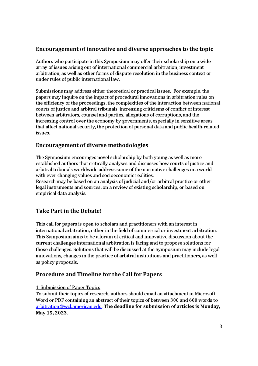 ogeltdm's tweet photo. Symposium on Salient Issues in Int'l #Arbitration: International Arbitration: Evolution or Devolution?
🗓  15 Nov 2023
🌐 Washington, D.C., USA
🔗 https://t.co/TZl40s7dr4

📢Deadline Call for Papers: 15 May 2023

@AUWCL @rpolancolazo @ElKady_Hamed https://t.co/TwUiexfX5b