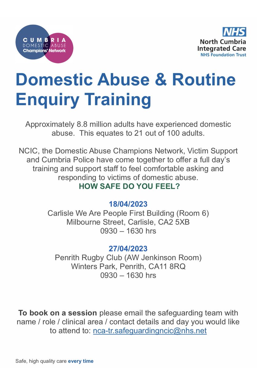 #HelloMyNameIs Gemma (RN) (@gemma_qi) on Twitter photo New dates for our <a href="/NCICNHS/">North Cumbria Integrated Care NHS Foundation Trust</a> domestic abuse and routine enquiry training supported by Cumbria police and Victim support. <a href="/kellymarsden2/">Kelly Marsden (RN, DN)</a> <a href="/AngieMc080316/">AngieMc</a> <a href="/Sarahplace27/">sarah place</a> New dates for our <a href="/NCICNHS/">North Cumbria Integrated Care NHS Foundation Trust</a> domestic abuse and routine enquiry training supported by Cumbria police and Victim support. <a href="/kellymarsden2/">Kelly Marsden (RN, DN)</a> <a href="/AngieMc080316/">AngieMc</a> <a href="/Sarahplace27/">sarah place</a>