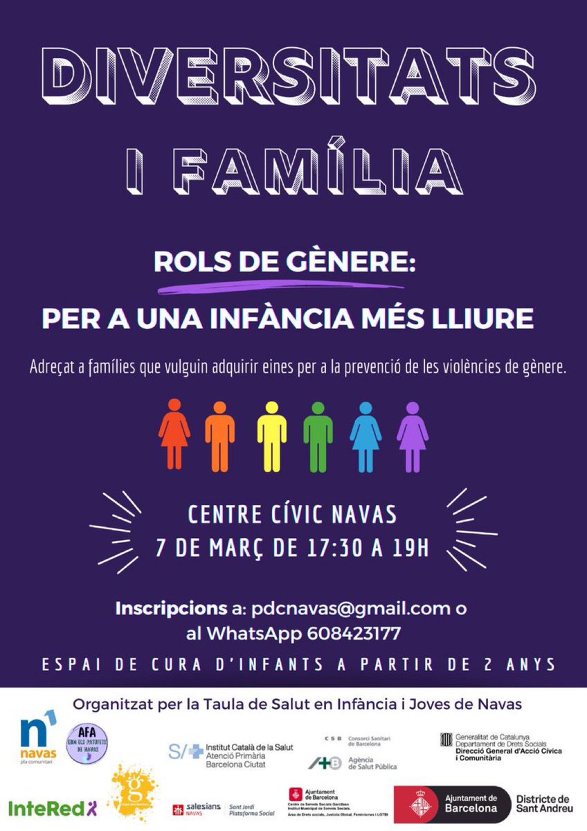 Demà viu el 8M a Navas al <a href="/NavasCC/">CC Navas</a> amb aquestes dues propostes sorgides de taules comunitàries:
1) Taller adreçat a famílies sobre rols de gènere en la infància <a href="/InteRed_CAT/">InteRed Catalunya</a>.