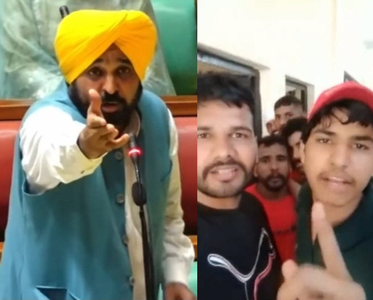 punjabtoday1's tweet photo. #Punjab ਦੀਆਂ 2 ਵੀਡੀਓ ਦੇਖਣ ਨੂੰ ਮਿਲੀਆਂ। ਇਕ #PunjabVidhanSabhaSession ਦੀ ਹੈ ਜਿਸ ਵਿਚ @BhagwantMann ਵਿਰੋਧੀ ਧਿਰ ਨੂੰ ਉਸੇ ਅੰਦਾਜ਼ ਵਿਚ ਸੰਬੋਧਨ ਕਰਦੇ ਦਿੱਸਦੇ ਹਨ ਜਿਸ ਅੰਦਾਜ਼ ਚ ਦੂਜੀ ਵੀਡੀਓ ਚ #GoindwalJail ਚ #Gangsters 2 ਕਤਲ ਕਰਨ ਤੋਂ ਬਾਅਦ ਬੋਲ ਰਹੇ ਹਨ। ਕੀ ਦੋਹਾਂ ਦੇ ਅੰਦਾਜ਼-ਏ-ਬਿਆਂ ਚ ਅੰਤਰ ਹੋਣਾ ਚਾਹੀਦੈ?🤔 https://t.co/KjxA83szPA