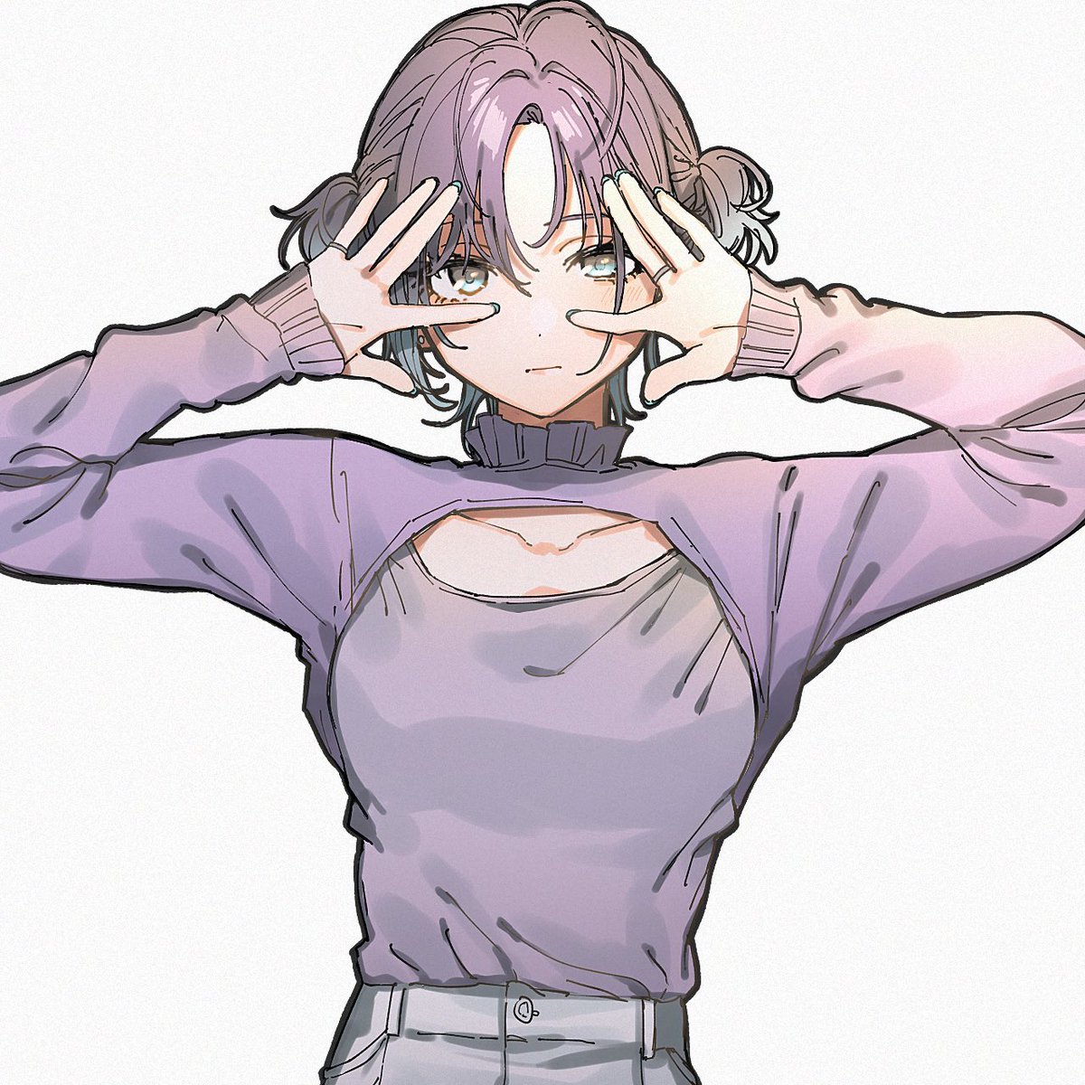 asakura toru 1girl solo white background simple background sweater gradient hair short hair  illustration images