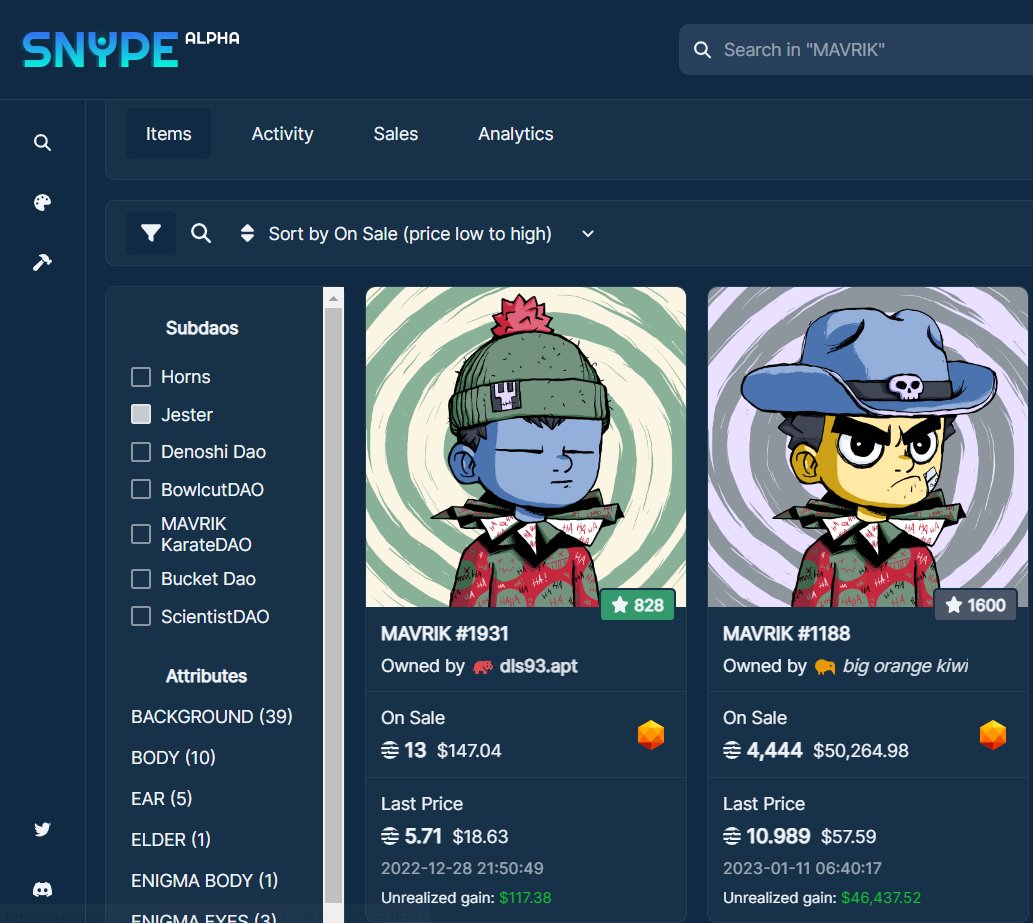 JesterDAO_'s tweet photo. You can now check the Jester trait easily on SNYPE! One of the best tools currently released on Aptos, thanks to @SpooksLabs ! 🃏🤝 https://t.co/iFHhuOxQhr