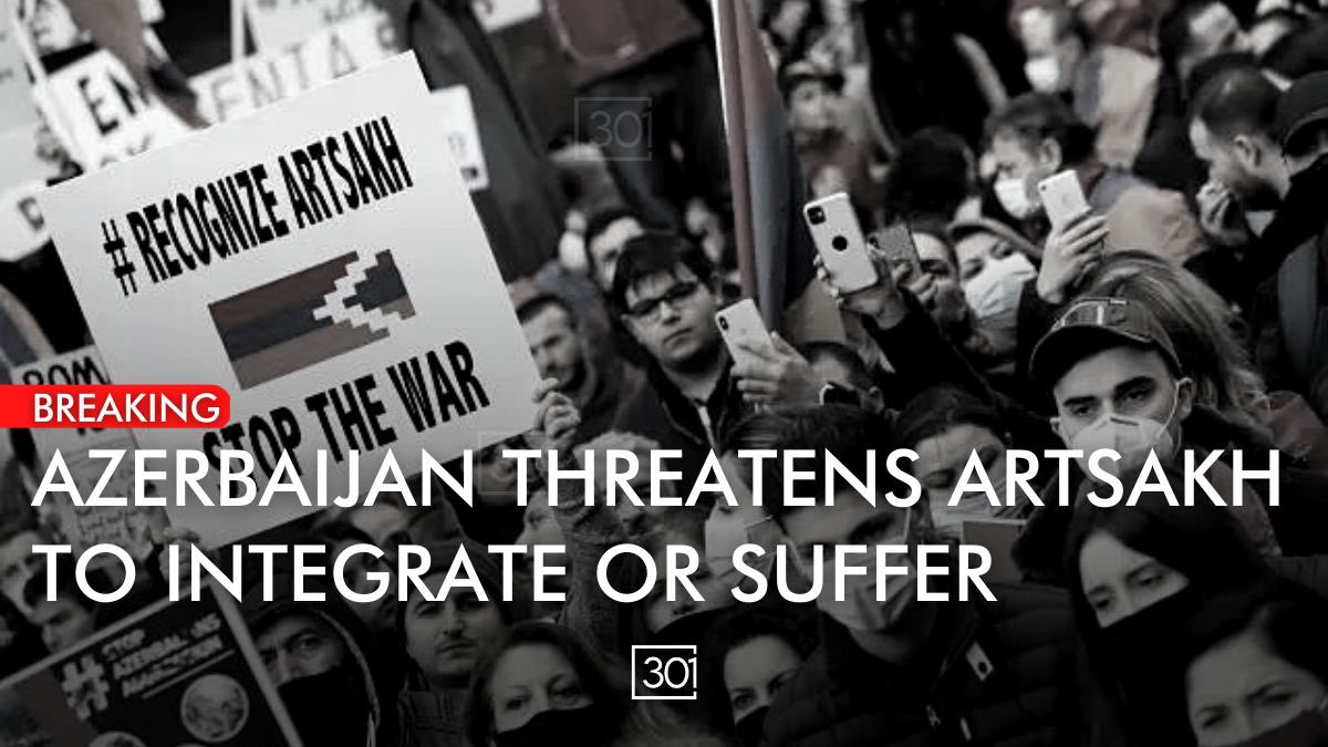 301arm's tweet photo. BREAKING: Azerbaijan has threatened Artsakh with an ultimatum. Integrate into Azerbaijan or face the consequences and suffer more. 

Following a deadly terrorist attack by Azerbaijan, which resulted in 3 police officers killed. President Arayik Harutyunyan stated that Azerbaijan has passed a message through unofficial channels to Artsakh officials to integrate or else. The alternative is that there will be no solution to the existing problems, on the contrary, there will be tougher and harsher actions as a result.

President Harutyunyan stated that if the Artsakh society thinks that it is necessary to accept Azerbaijan's offer of integration then a new government must be formed.
