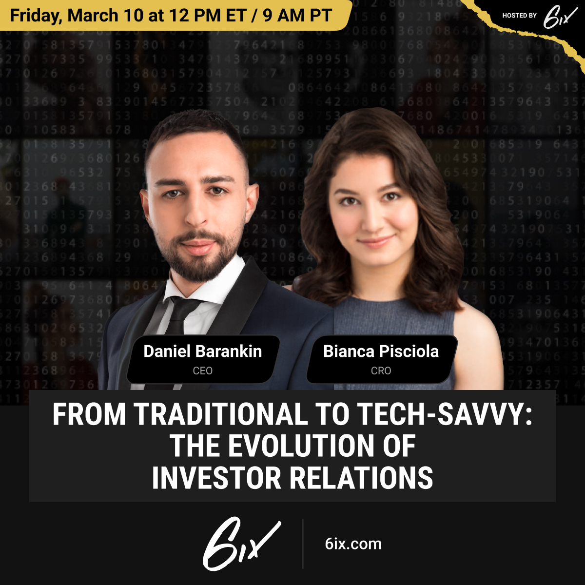 IR and marketing are evolving. Are you keeping up with the trends?

Join this free event featuring our CEO, <a href="/danielbarankin/">Daniel Barankin</a>, and CRO, <a href="/biancapisciola/">Bianca Pisciola</a>, for a look into the modern investor and what they are after.

Register here: bit.ly/3STKllK
