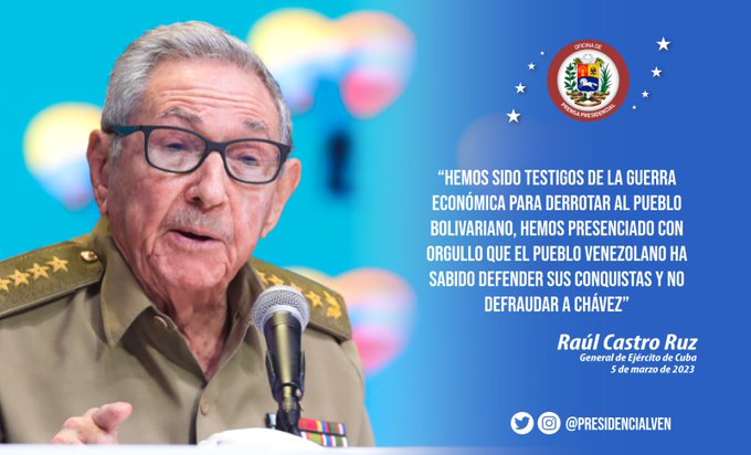 UnecaSa's tweet photo. #RaulCastro aseguró que #Cuba estuvo y estará al lado del pueblo venezolano, al lado de Maduro y de la unión cívico militar del pueblo bolivariano y chavista. https://t.co/4CZwkrTk16