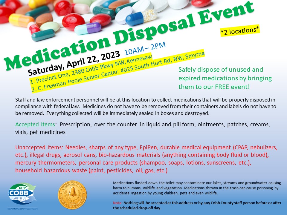 Don't forget to "spring clean" the medicine cabinets! 
Link: ow.ly/bNke50N8Bax

#mariettaga #mabletonga #kennesawga #powderspringsga #austellga #acworthga #smyrnaga #springcleaningisfun #medicationdisposal