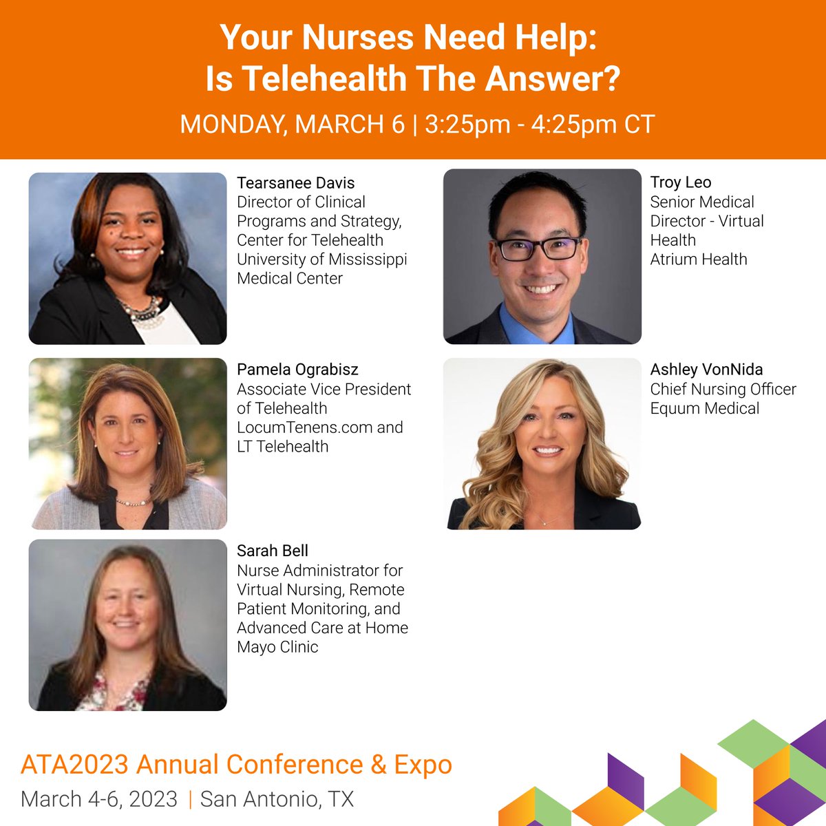 Excited to be on this amazing panel at the @AmericanTelemed conference. #VirtualNursing improves retention and patient outcomes. So proud of our @AtriumHealth #VirtualHealth team! #telehealthishealth #ATA2023 @RasuShrestha @ZeevNeuwirth @TToddDunn