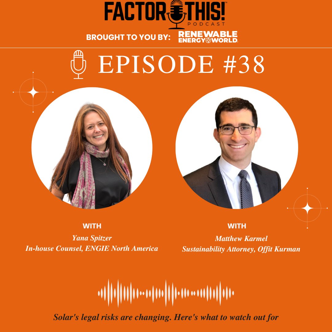 Episode 38 of the Factor This! podcast features two attorneys, Yana Spitzer, In-house Counsel at <a href="/ENGIEgroup/">ENGIE</a> and Matthew Karmel, Sustainability Attorney at <a href="/OffitKurmanLaw/">Offit Kurman</a>. 

Tap to listen🎙️ bit.ly/3KR9Ouo