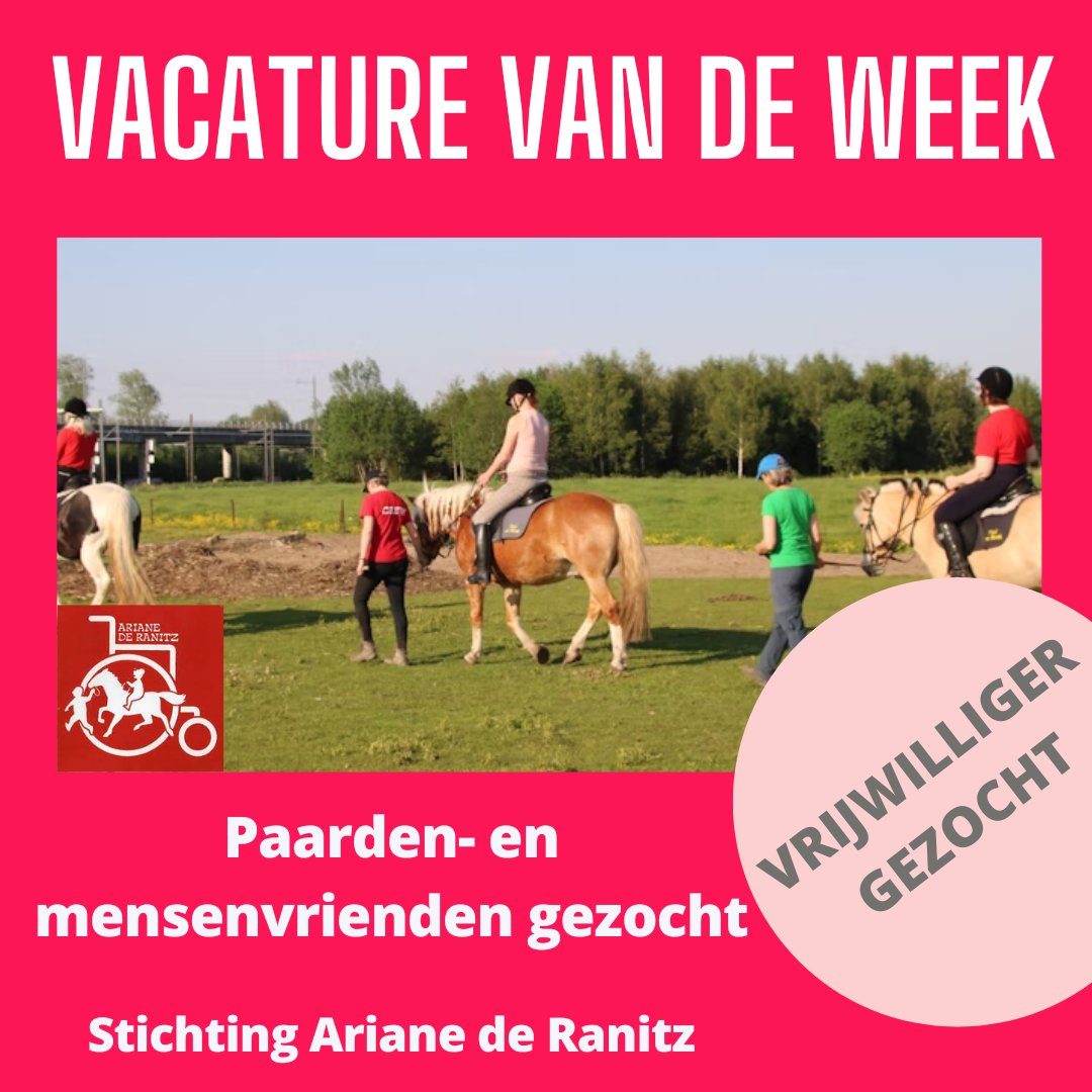Hou jij van paarden? Of juist van mensen? Of nog beter, van allebei? Word dan vrijwilliger bij paardrijlessen!

Stichting Ariane de Ranitz verzorgt paardrijlessen voor ongeveer 60 enthousiaste ruiters met een beperking. 

Lees meer over deze vacature: vcutrecht.nl/o/Stichting-Ar…