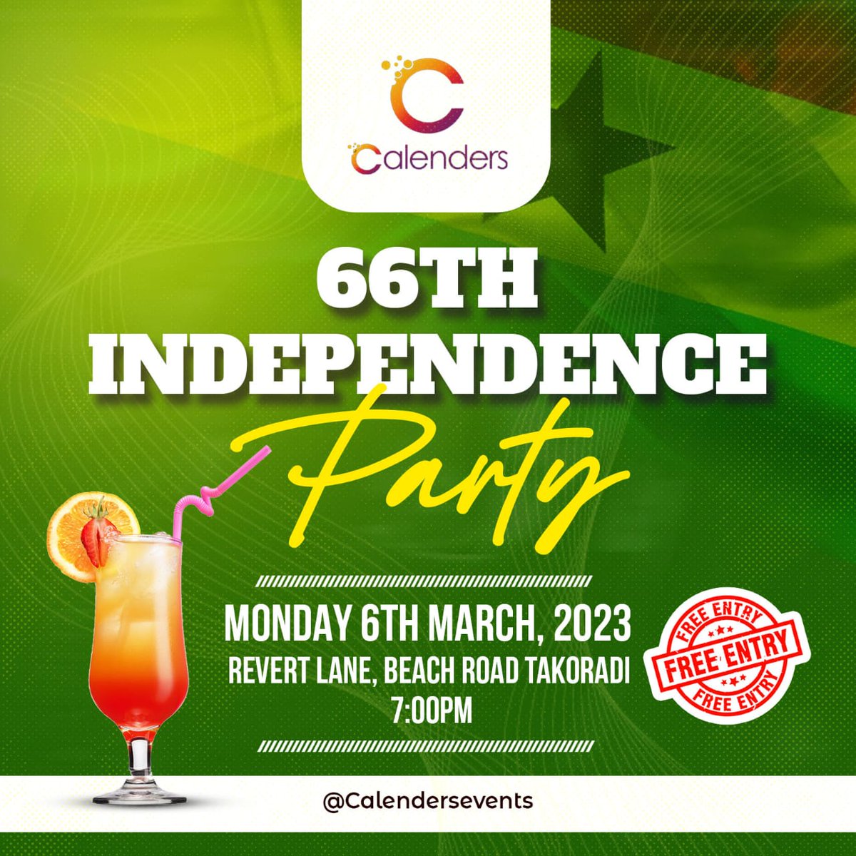 CalendersEvents's tweet photo. 66TH INDEPENDENCE PARTY!!! π¬πππΉπ»πΊππ
The biggest party to crown the independence weekend is happening tonight inside our lounge and bar. You don't want to miss this!
It's a paaaaarrttyyyyy!!!!
#CalendersIsHereToStay
#CalendersBarNLounge
#CalendersEvents
#Takoradi https://t.co/ZprUrNN5mT