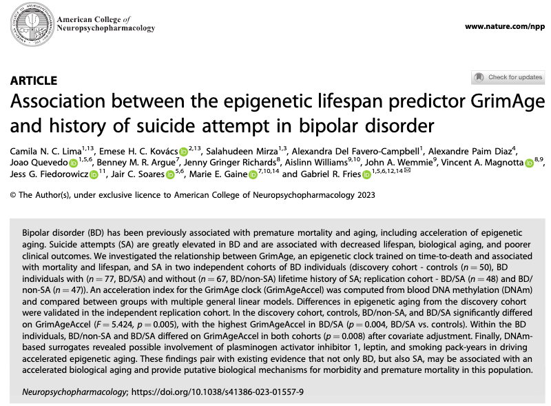 Gabriel R. Fries (@friesgabriel) on Twitter photo Our study on epigenetic aging in bipolar disorder and suicide attempt is out in <a href="/npp_journal/">Neuropsychopharmacology</a>: rdcu.be/c6Y34 Wonderful collaboration between <a href="/uthpsychiatry/">UTHealth Houston Psychiatry</a> and <a href="/UIowaNeuro/">Iowa Neuroscience Institute</a> Our study on epigenetic aging in bipolar disorder and suicide attempt is out in <a href="/npp_journal/">Neuropsychopharmacology</a>: rdcu.be/c6Y34 Wonderful collaboration between <a href="/uthpsychiatry/">UTHealth Houston Psychiatry</a> and <a href="/UIowaNeuro/">Iowa Neuroscience Institute</a>