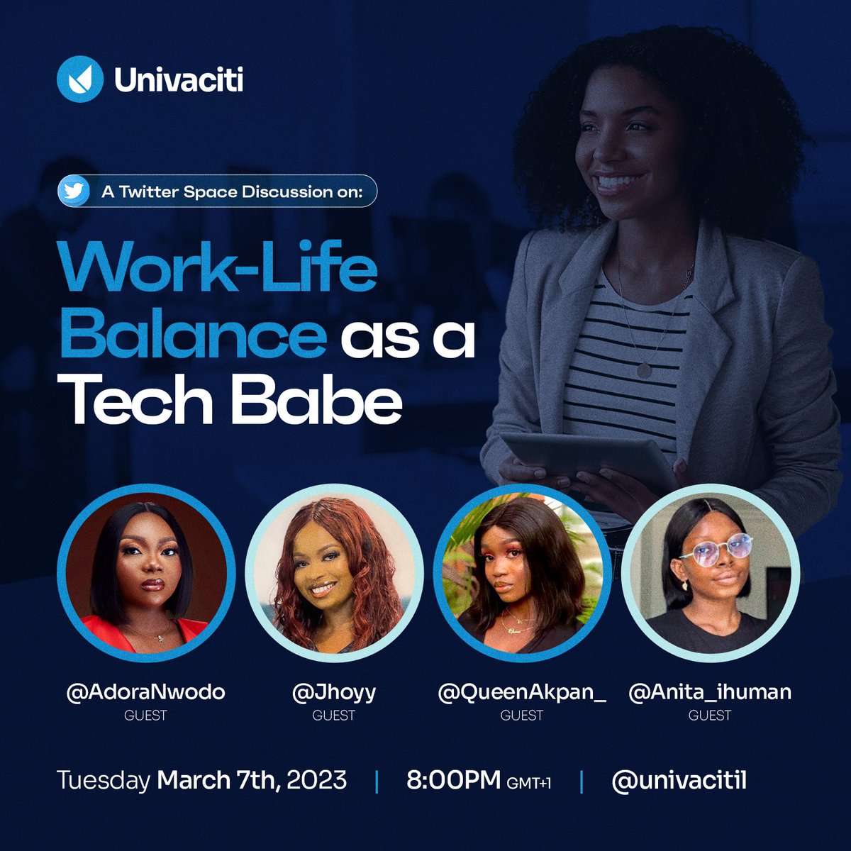 UnivacitiL's tweet photo. Another #TechTuesday is almost here π£
Join us tomorrow at 8PM WAT as we get into the lives of #techbabes and how they are balancing their career and personal life with @AdoraNwodo @QueenAkpan_ @Anita_ihuman @Jhoyy_O
https://t.co/w9R8cvK8Pf https://t.co/kOQkQuwH9y