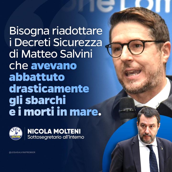 LegaSalvini's tweet image. Nicola #Molteni: "Bisogna riadottare i Decreti Sicurezza di Matteo #Salvini che avevano abbattuto drasticamente gli sbarchi e i morti in mare".