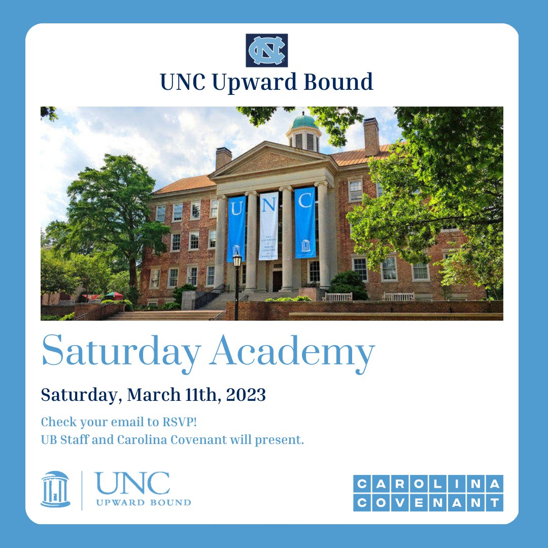 UpwardBoundUNC's tweet photo. Back in action this Saturday!  Check your email to RSVP.  Can't wait to see you then.

#upwardbound https://t.co/1b8R7Odd55