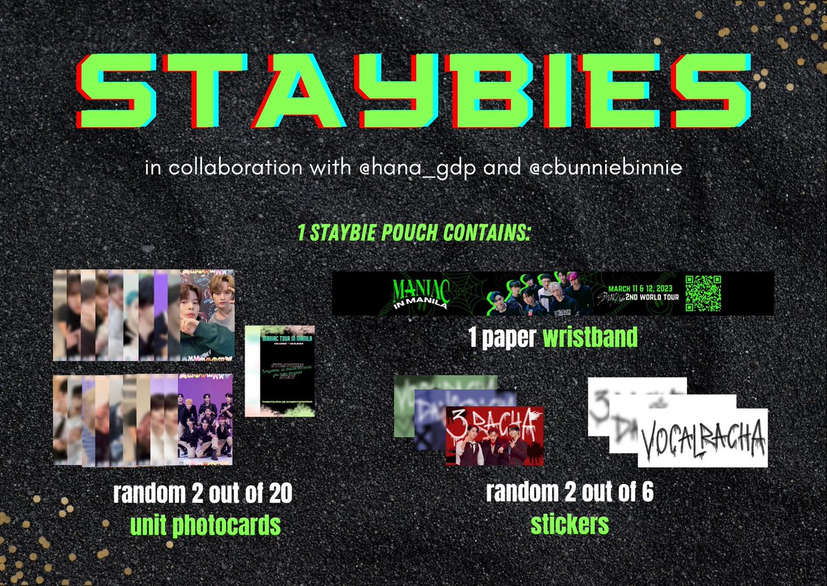 seungsbns's tweet photo. STAYBIES by @cbunniebinnie, @hana_gdp, &amp; @seungsbns ღ

what's STAYBIES? 
➥ it's a pormanteau out of STAY + FreeBIES!

– mbf, like &amp; rt! 
– strictly 1:1

When: March 11 &amp; 12, 2023
Time &amp; Place: TBA 

‼️ selected pouches will have other surprises 👀

See you STAYs! 💚💖 https://t.co/MGV5q9GvxE