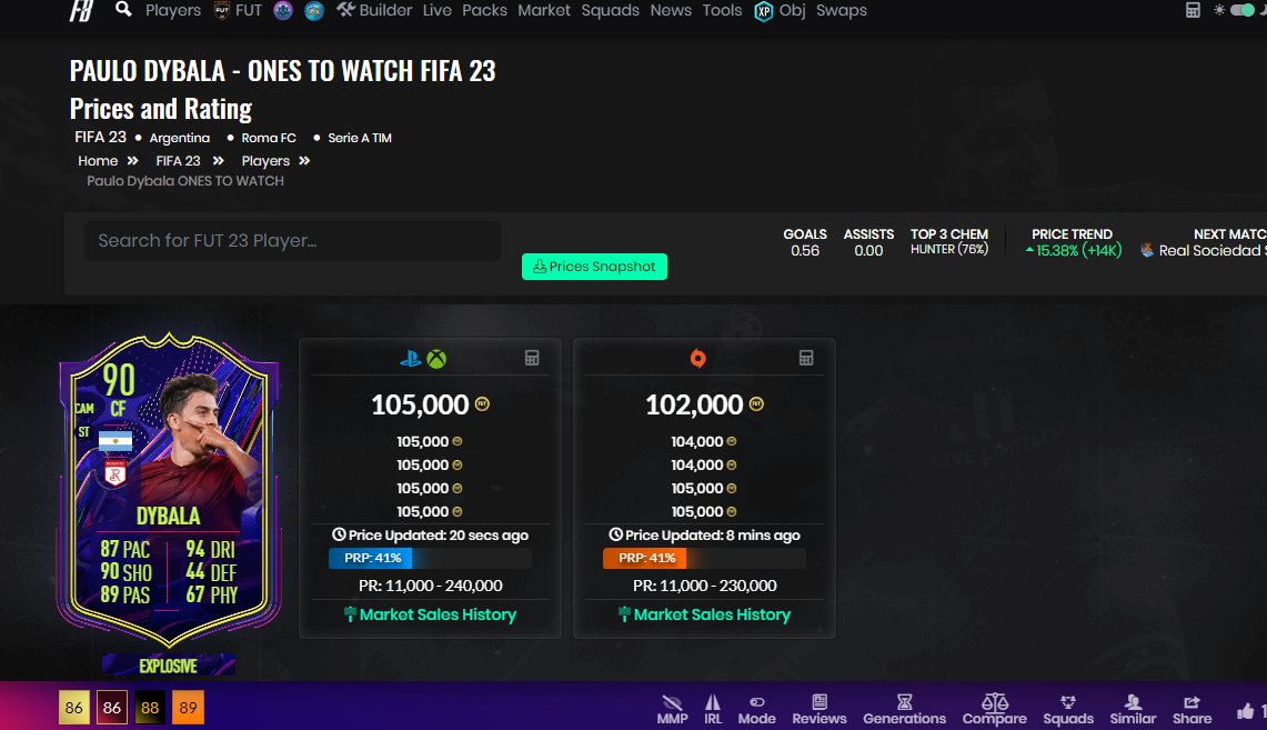 85 Fodder and Dybala OTW ✅📈📈

Very good profits in the Trading Discord💸💰

If you want to join 👇

ALL INFO AND LINKS (DM'S ARE OPEN)🔽
pastelink.net/bsix9nne

#FIFA23 #FUT