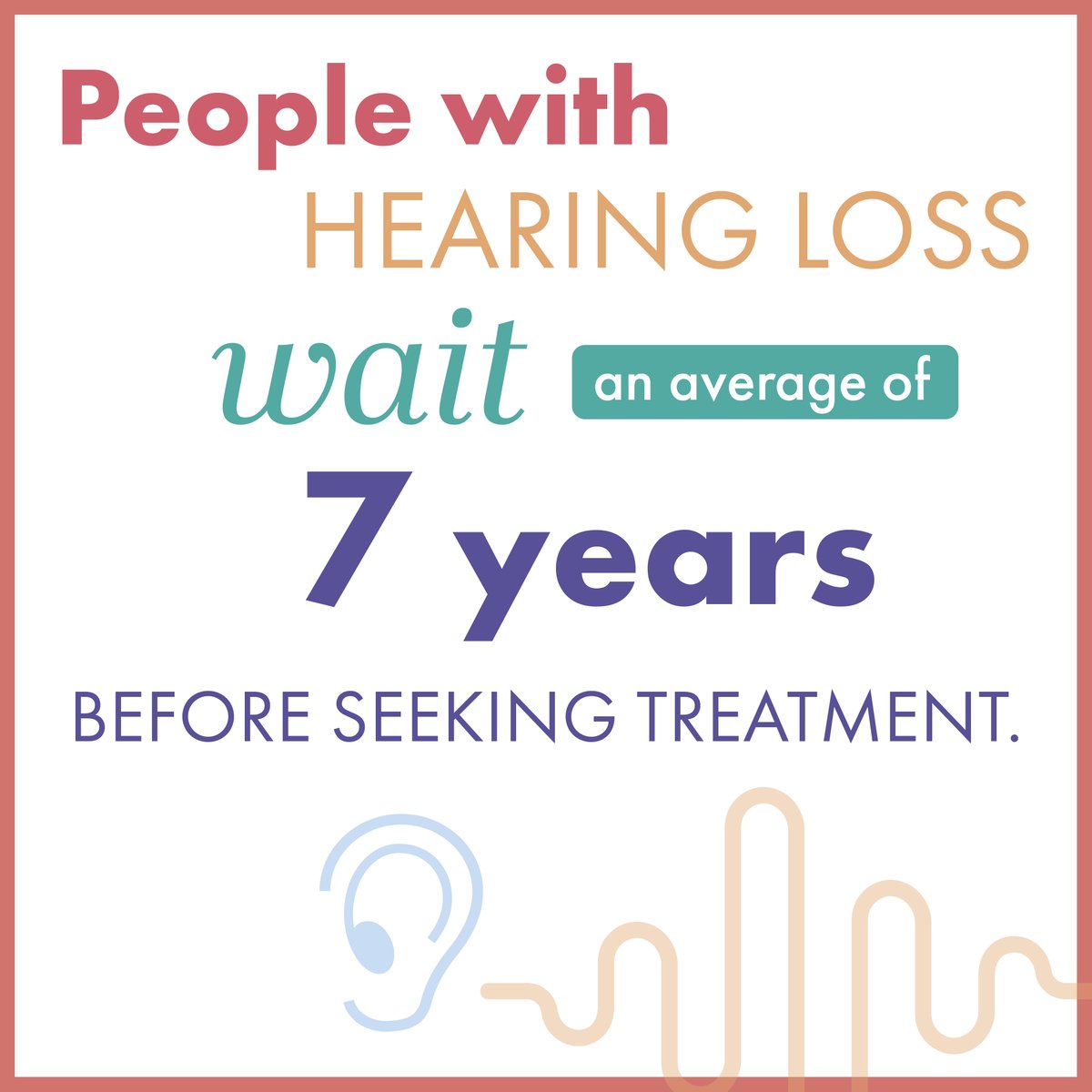 Did you know that people with hearing loss wait an average of seven years before seeking treatment? If you’ve noticed you’re struggling to catch the sounds around you, it’s important to take action sooner rather than later. Contact our team to get started. #hearingloss