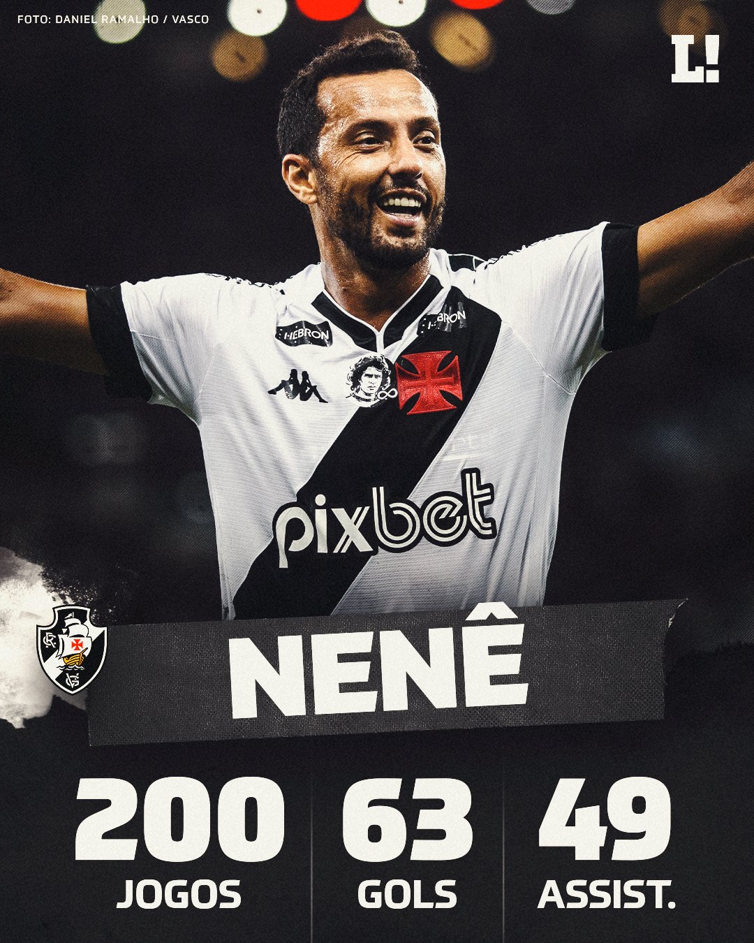 Nenê completa 200 jogos pelo Vasco e ganha camisa; veja foto