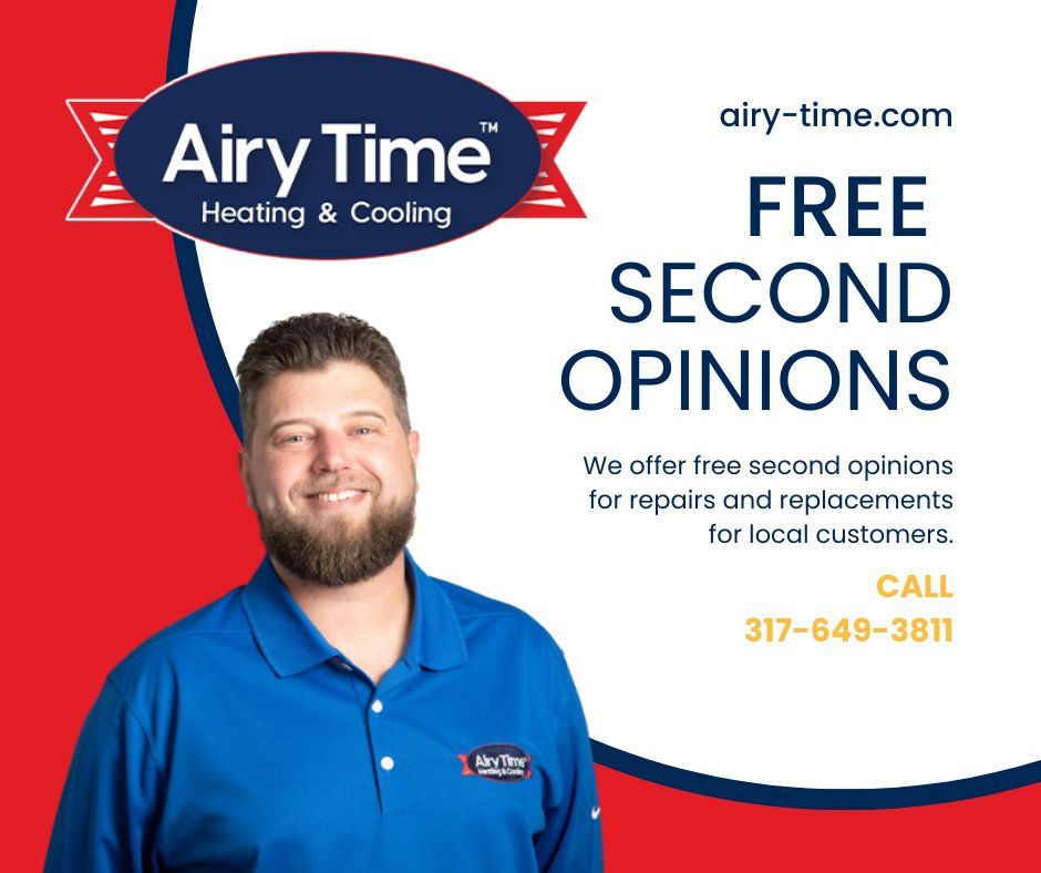 AiryTimeIndy's tweet photo. Did you know that Airy Time Heating & Cooling offers free second opinions for HVAC repairs and replacements to our local customers. Call 317-649-3811 to book an appointment today. #HVAC #LebanonIndiana #LebanonIN #CentralIndiana #Indiana #BooneCountyIN https://t.co/v3Gd7fhpUD
