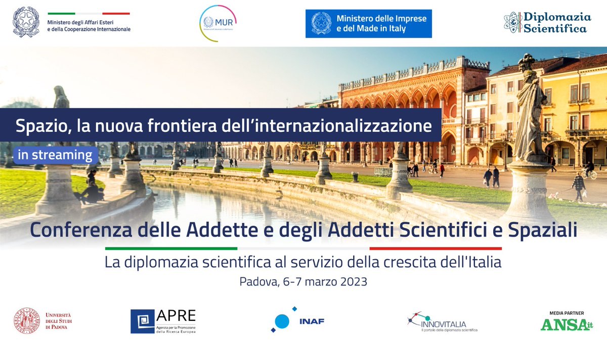 ItalyMFA's tweet photo. Conferenza delle Addette e degli #AddettiScientifici e Spaziali | Il Vice Min @edmondocirielli apre la tavola rotonda “Spazio, la nuova frontiera dell’internazionalizzazione”
#DiplomaziaScientifica #innovitalia #Farnesina
📽️In diretta dalle 16.15👇
https://t.co/i9IbaHj2lW https://t.co/pzYClui5Rs