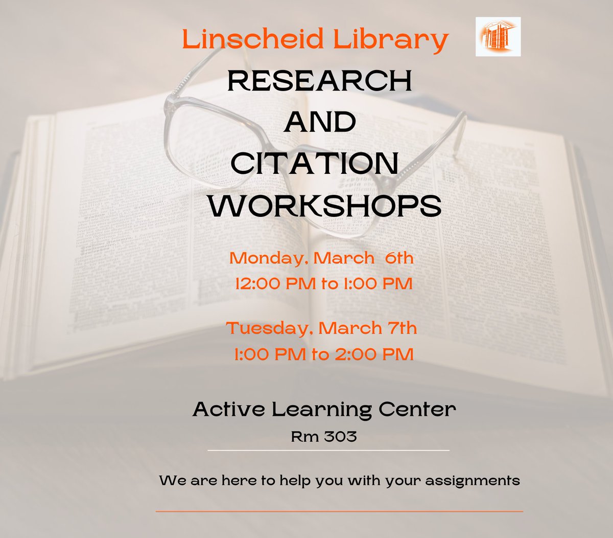 ecoklibrary's tweet photo. Today and Tomorrow... Need research or citation help? Bring your assignment or paper and let us help you.  🐯 #ECOKLibrary #ECUTigerUpdates https://t.co/zRlREBV3Ks