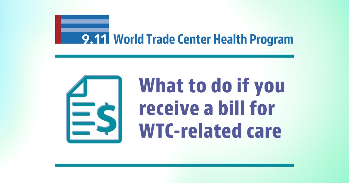 💲 #WTCHealthProgram members should 𝗡𝗢𝗧 be billed for WTC-related services...but the medical claim process is complex and sometimes it happens.

ℹ️ Find out why and learn what to do if you mistakenly receive a bill for WTC-related care: cdc.gov/wtc/billing.ht…