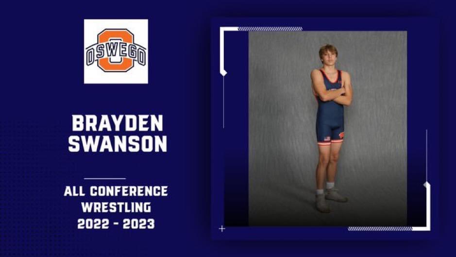 OswegoWrestling's tweet photo. Congratulations, Brayden Swanson SPC All-Conference 126lbs! https://t.co/wTzuqjbBst