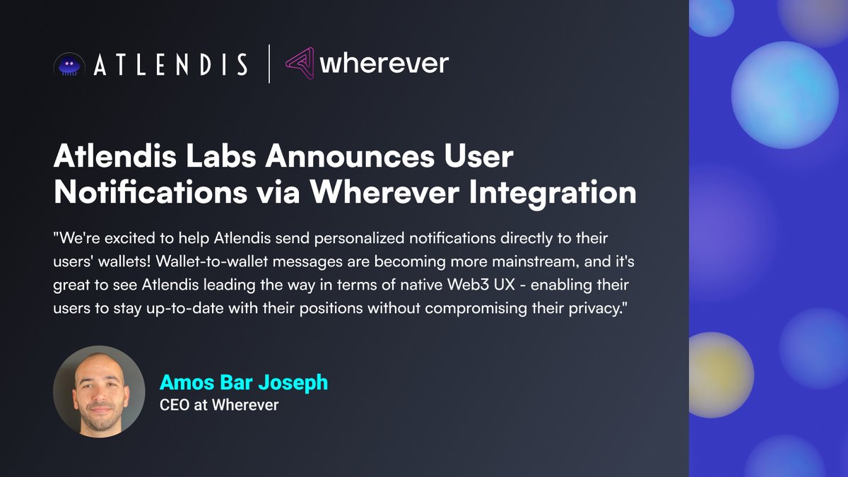 "...it's great to see <a href="/AtlendisLabs/">Atlendis Labs</a> leading the way in terms of native Web3 UX - enabling users to stay up-to-date with their positions without compromising their privacy," <a href="/amosbarjoseph/">Amos Bar Joseph</a>, <a href="/wherever_im/">Wherever</a>  

Read more: 
atlendis.io/blog/atlendis-…
