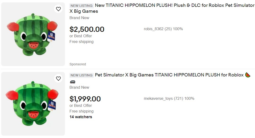 Roblox Pet Simulator X Titanic Hippomelon Plush