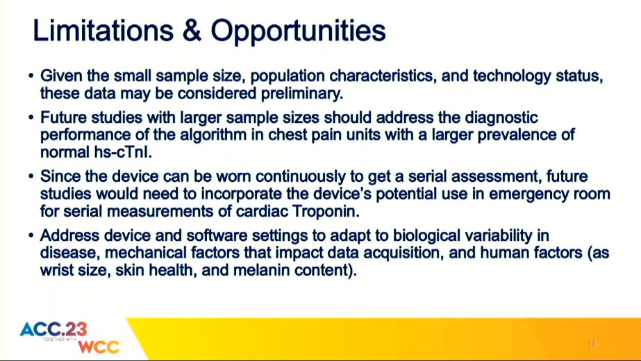 Incredible #ACC23/#WCCardio LBCT data on wrist-worn hs-troponin assessment! 

Initial thought: If made widely available in future, would have to be done so very carefully with education for all providers to assure used appropriately 

What are #CardioTwitter thoughts?