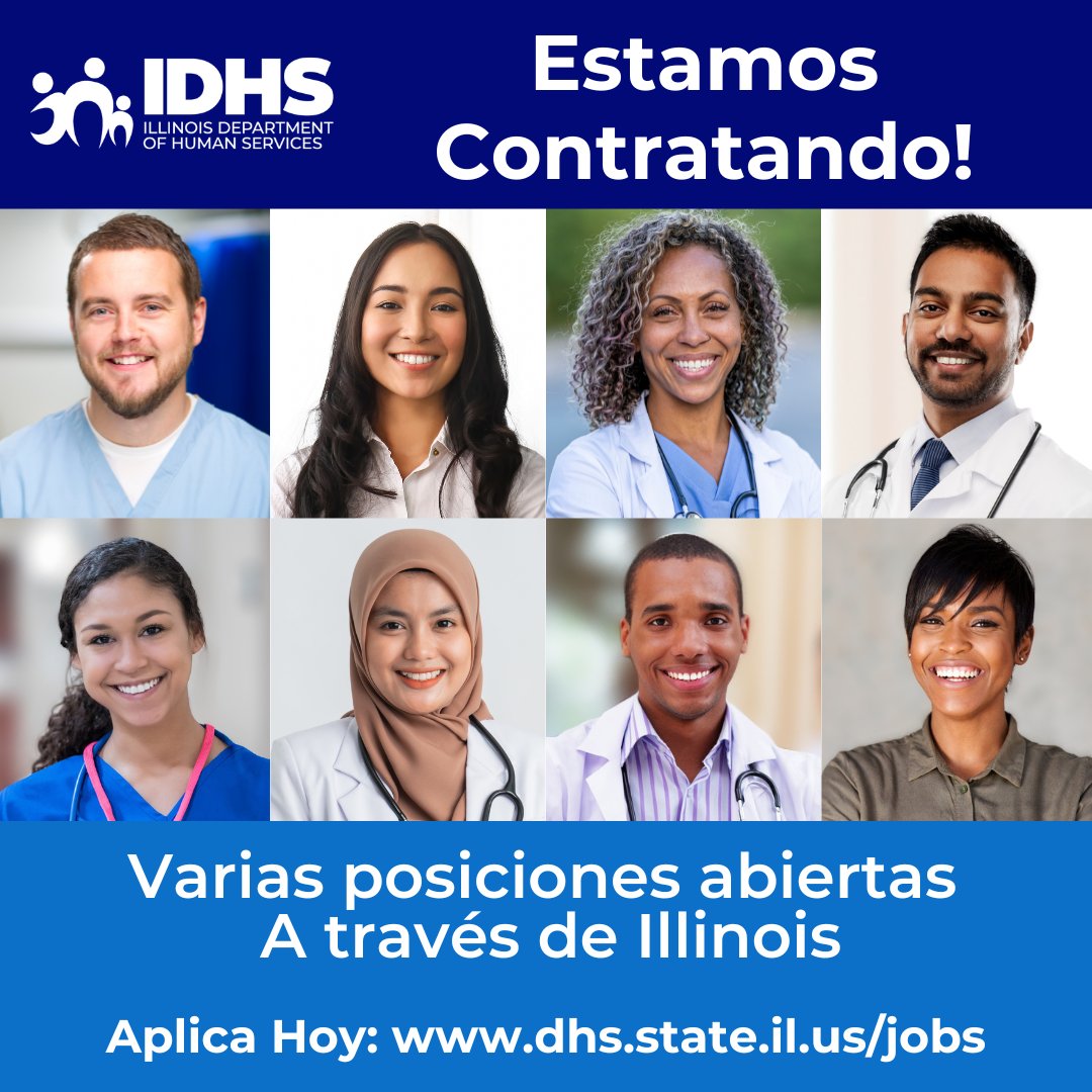 El Departamento de Illinois de Illinois ofrece oportunidades de carrera en atención médica, tecnología y servicios sociales. ¡Vea todas las posiciones abiertas para aplicar hoy! dhs.state.il.us/jobs

¡Únete a nuestro equipo! ¡Bilingüe una gran ventaja!

#Jobs #government