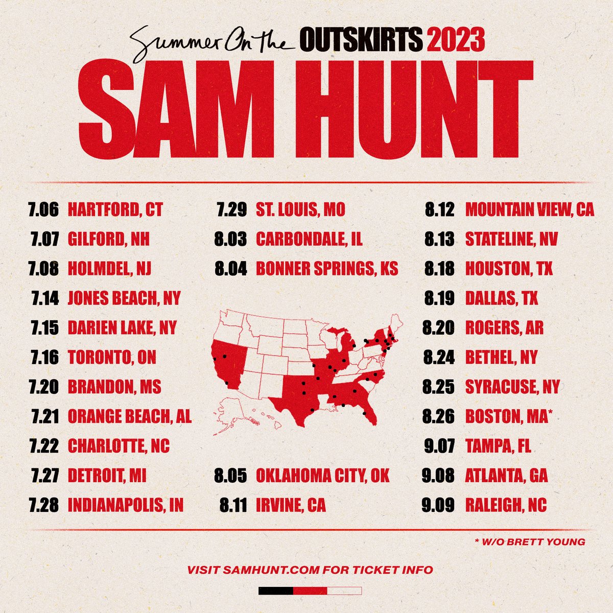 BrettYoungMusic's tweet image. Pumped to be joining the Summer On The Outskirts 2023 tour with @SamHuntMusic and @Lily_Rose_Music! Tickets on sale Friday, March 10th. Sign up for exclusive pre-sale access at: brettyoungmusic.com/sign-up/#/