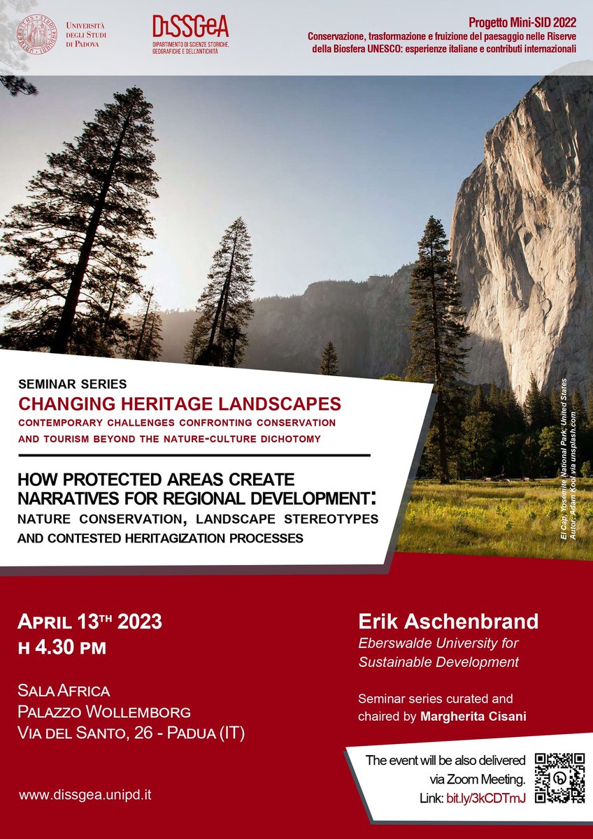 This is the upcoming
CHANGING HERITAGE LANDSCAPES 
seminar series <a href="/DiSSGeA_UniPD/">DiSSGeA UNIPD</a> !

Save the dates:
04.13 / Erik Aschenbrand
05.17 /<a href="/anthfletch/">Robert Fletcher</a>
06.8 / <a href="/MarieStenseke/">Marie Stenseke</a> 
07.11 / <a href="/EmmaWaterton1/">Emma Waterton</a>