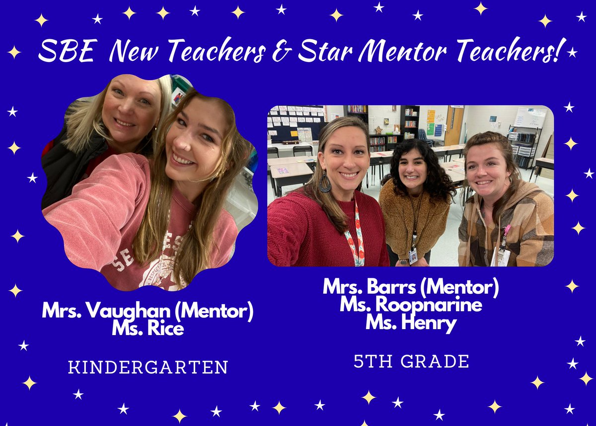 It is Mentor Monday here at SBE! We wanted to take a minute and highlight our first year Super Star teachers along with their mentors who have spent a great deal of time pouring into our new teachers this year. Collective teacher efficacy influences student learning! #BeAStar 🌠