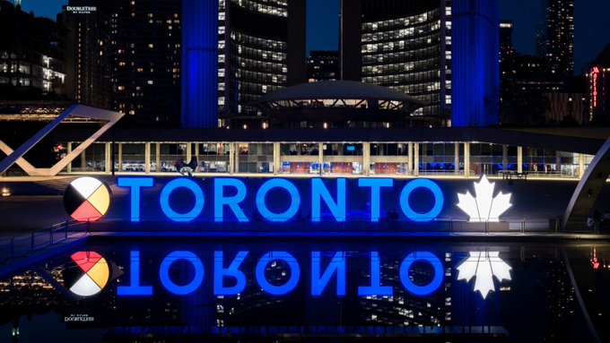 Today is @cityoftoronto Day, marking the day York was incorporated into the City of Toronto. To commemorate the day, the Toronto Sign will be illuminated in blue tonight. Happy City of Toronto Day to all!