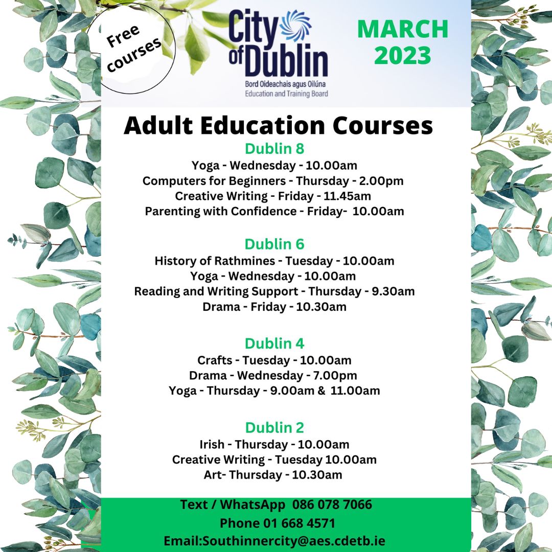 Well, we might be waiting just a little longer for the warmer Spring weather to kick in but don't let that stop you from joining one (or more!) of our wonderful Community Education courses! 

@CityofDublinETB 
#adulteducation #lifelonglearning #loveourcommunity #fetforall
