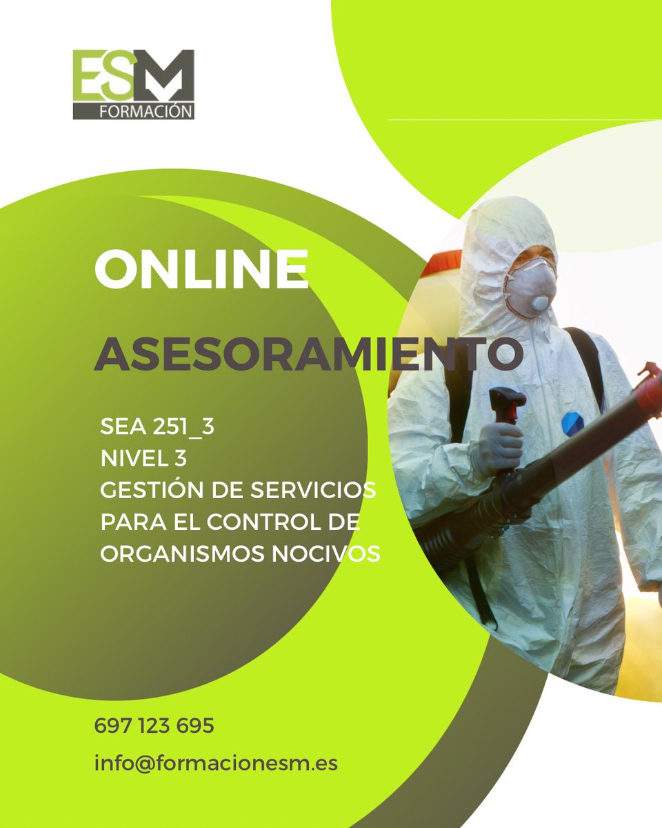 FormacionESM's tweet photo. ¿Quieres obtener el certificado de profesionalidad de nivel 3 de gestión de servicios para el control de organismos nocivos?🧑‍🏫

Curso online de asesoramiento para acompañarte en el proceso de convalidación del certificado de profesionalidad

697 123 695 
info@fomacionesm.es https://t.co/jGw9C77ZdV