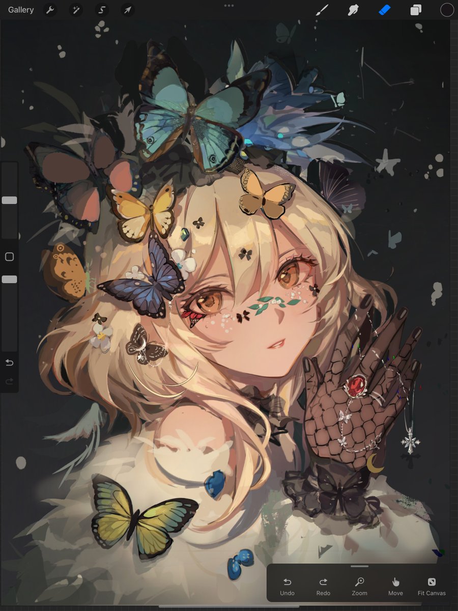 1girl bug blonde hair butterfly solo gloves looking at viewer  illustration images