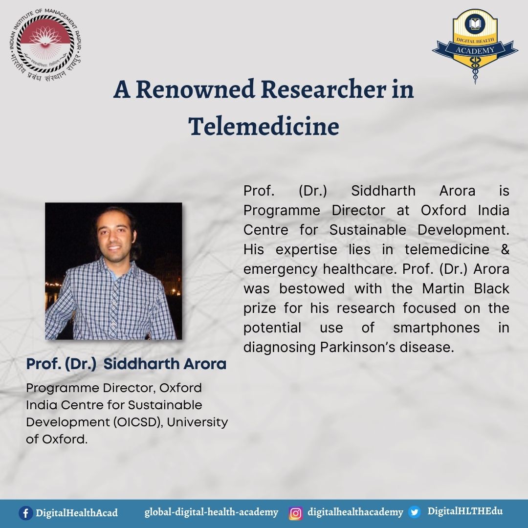 DigitalHLTHEdu's tweet image. @DigitalHLTHEdu is #honored to have Prof. (Dr.) Siddharth Arora, Programme Director at @OxIndiaCentre as #PostGraduateCertificateProgramme in #DigitalHealth Faculty.