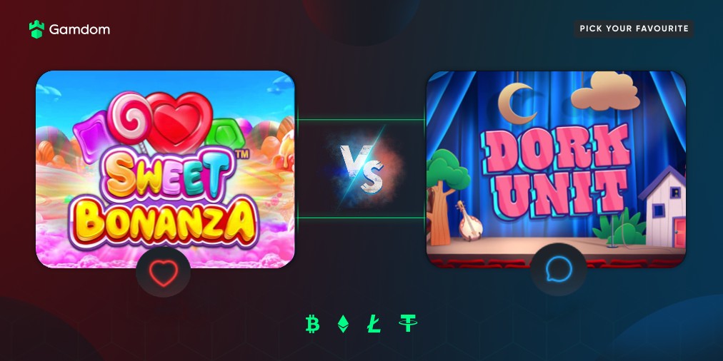 gamdom's tweet photo. ⚔️ Round 16 (8): Sweet Bonanza vs Dork Unit ⚔️

Which game will take the last spot in the QuarterFinals? 🧐

--

LIKE = Sweet Bonanza
Comment = Dork Unit
1 vote &amp; Must RT

--

💸 10 participants will win a bonus buy on the winning game 🤑

Ends:
🗓 7th March 
⏰ 15:00 CET https://t.co/fCEv58Kxpq